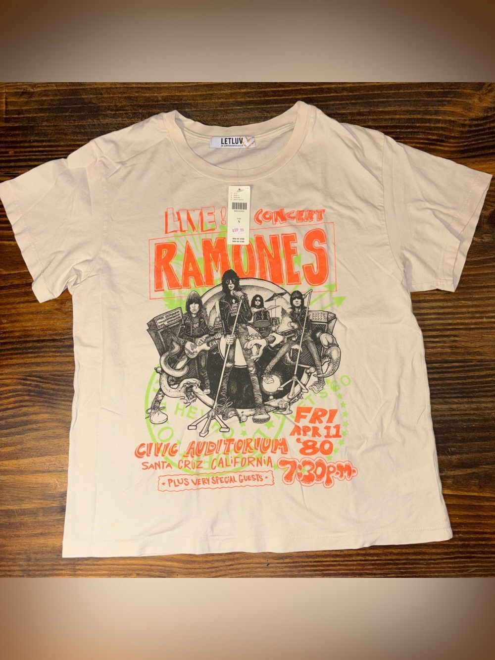 NWT Letluv for Anthropologie Ramones Concert Graphic Tee Band T-Shirt S